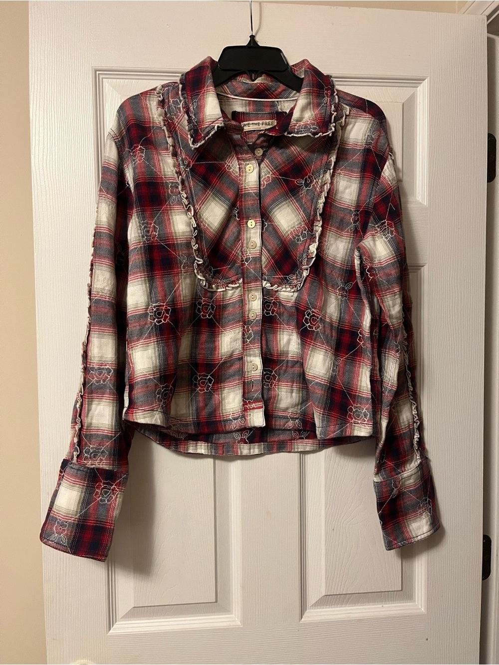 Free People/ We The Free Georgia Plaid Embroidered In Ivory Combo Size Large - Picture 5 of 8